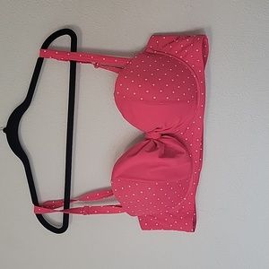 Coral pink with white polkadot bikini top
